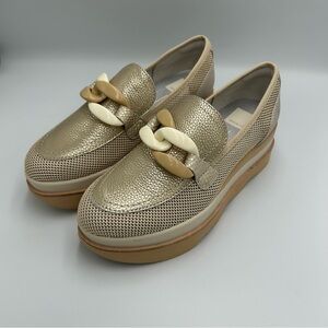Dolce Vita Jaksen Platform Loafers Gold Mesh Chain Size 7 Shoes Tan